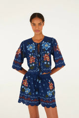 Farm Rio Shorts Stitched Garden