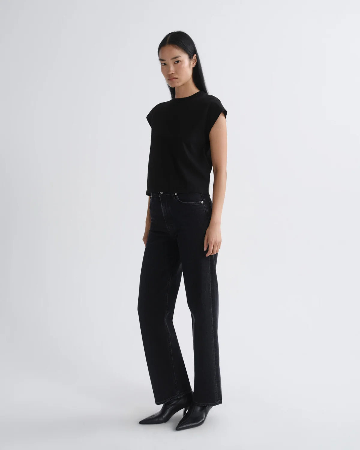 Agolde Bryce T-Shirt Cap Sleeve Tee Black
