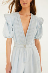 Farm Rio Jumpsuit Denim Pleats