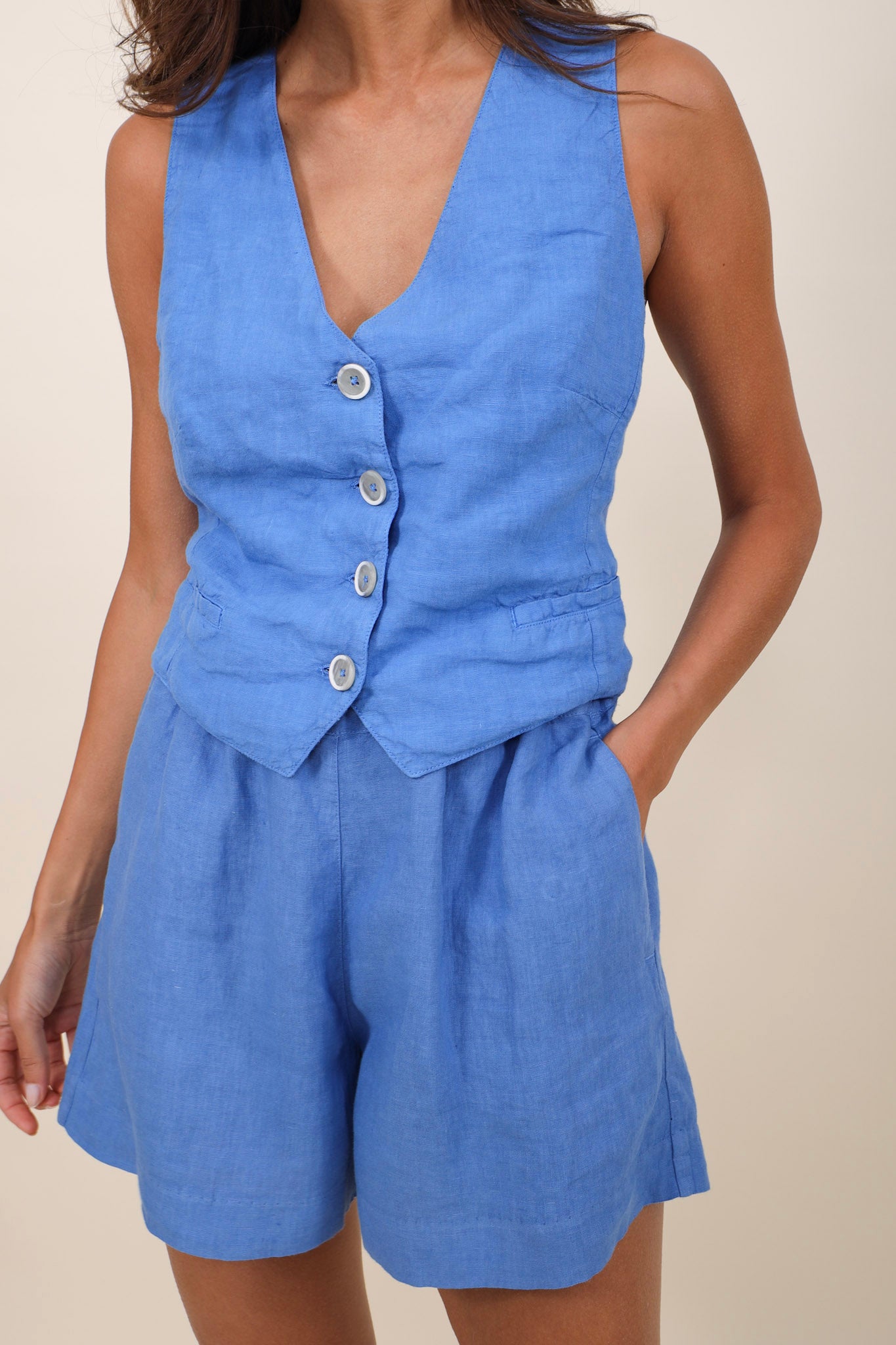 120% Lino Vest Indigo