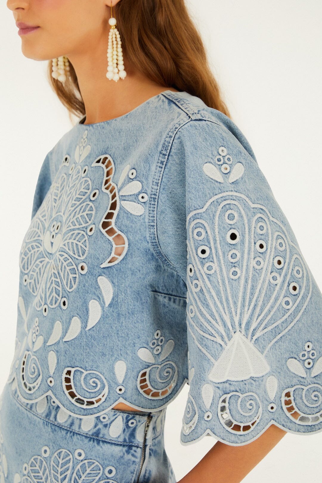 Farm Rio Bluse Denim Richelieu
