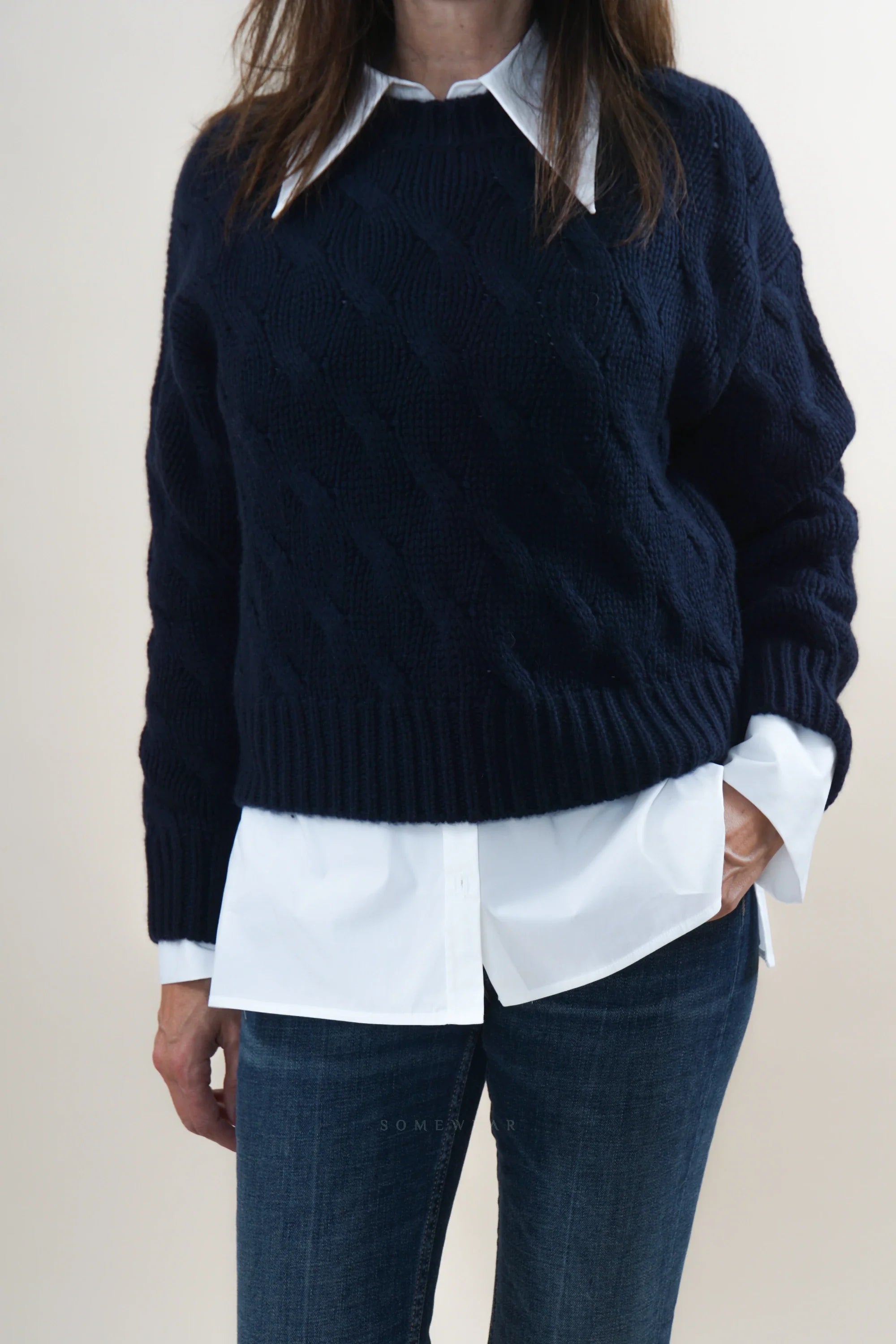 Herzens Crewneck Zopf Marine