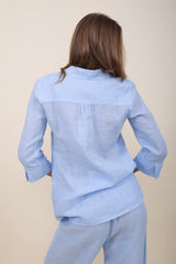 120% Lino Hemdbluse Aqua