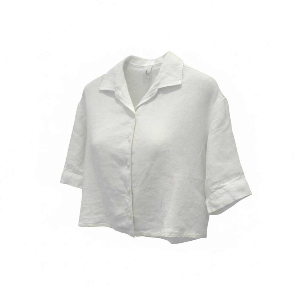 120% Lino Bluse Crop White