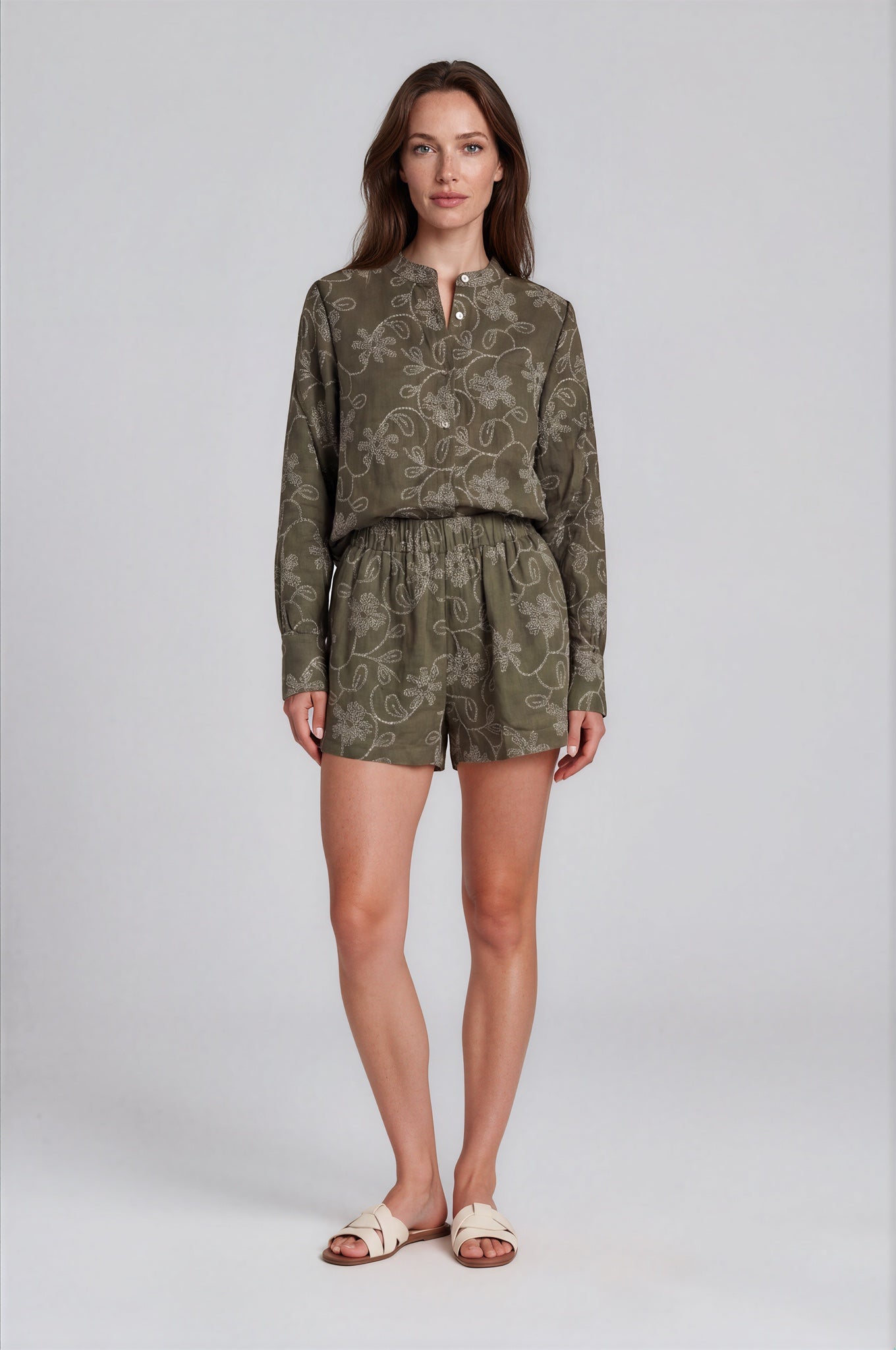 120% Lino Oversized Khaki Blouse
