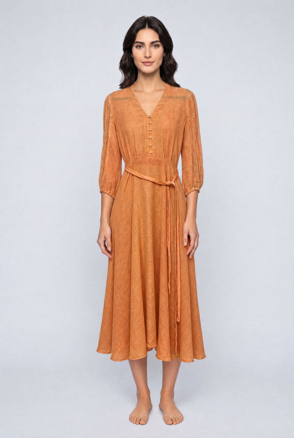 120% Lino Kleid Orange