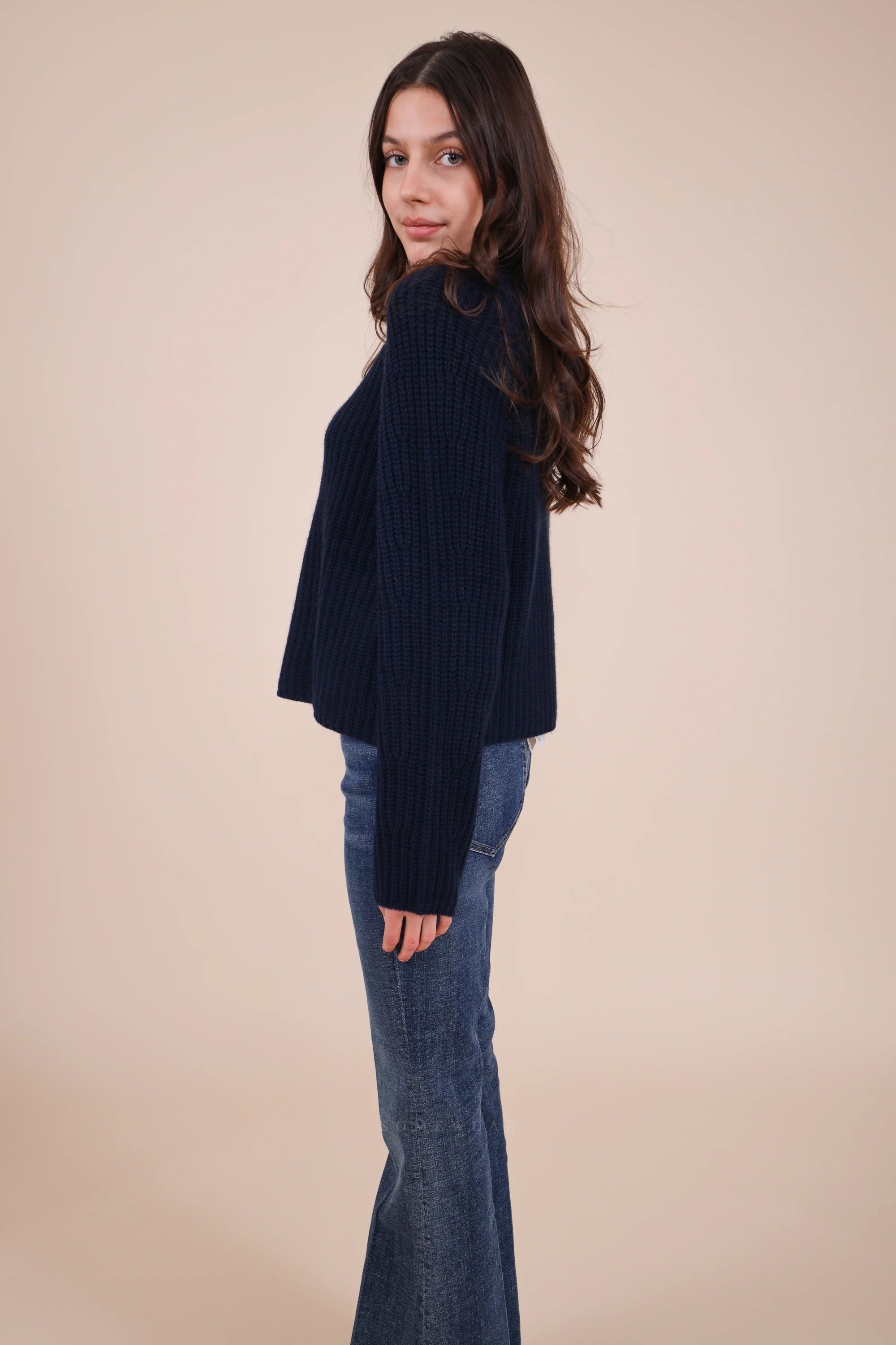 Heart-shaped Knit Sweater, Navy