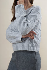 Herzensangelegenheit Crewneck Zopf Aluminium