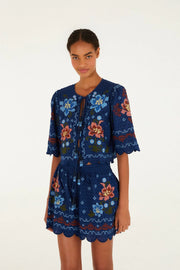 Farm Rio blouse Stitched Garden