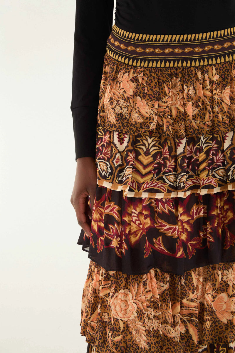Farm Rio Maxi Skirt Ruffled Scarves
