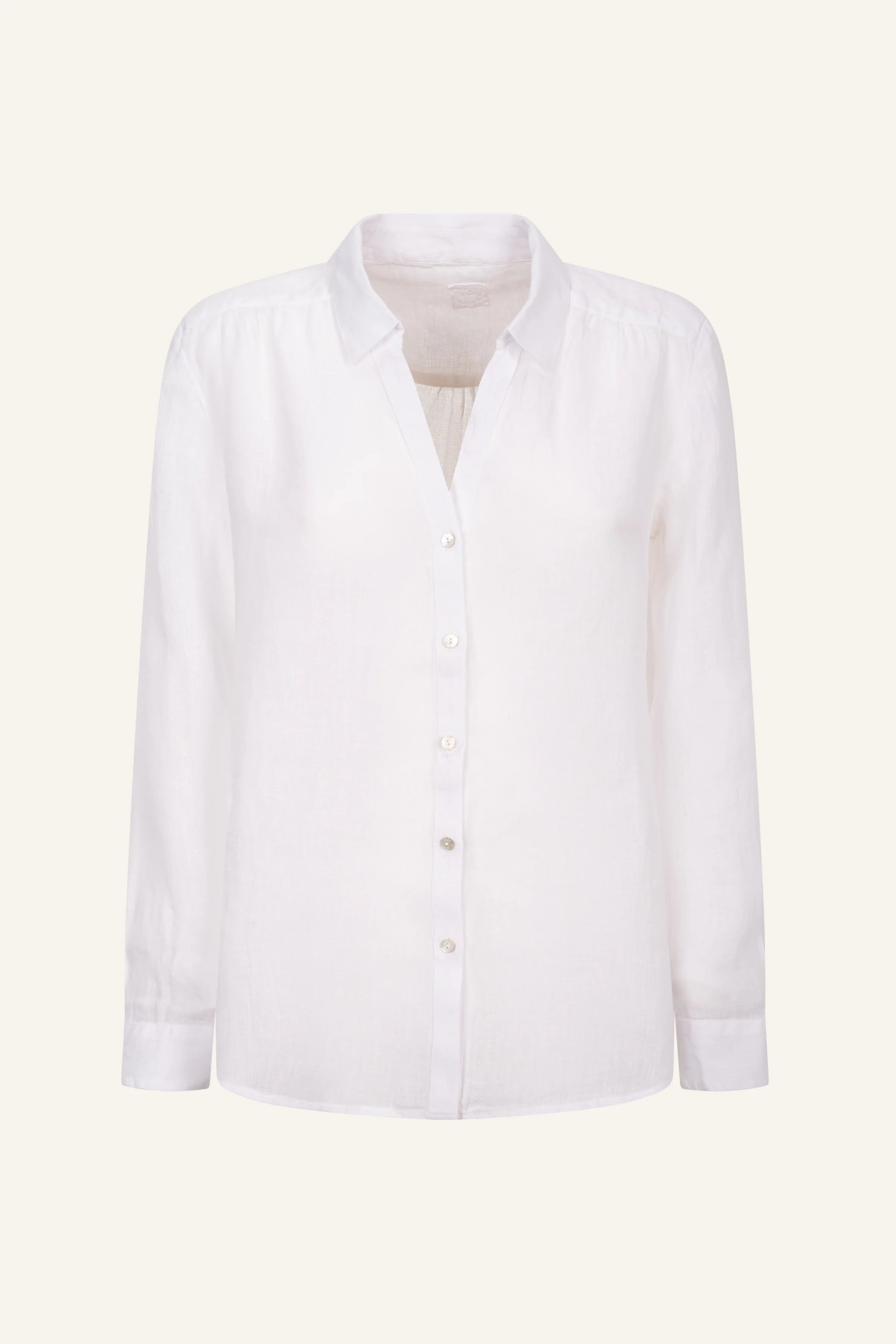 120% Lino Bluse V-Neck White