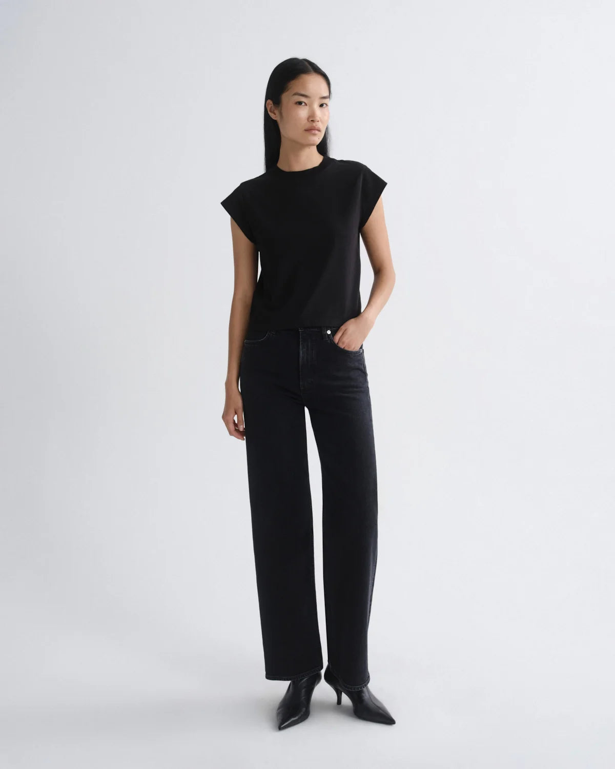 Agolde Bryce T-Shirt Cap Sleeve Tee Black