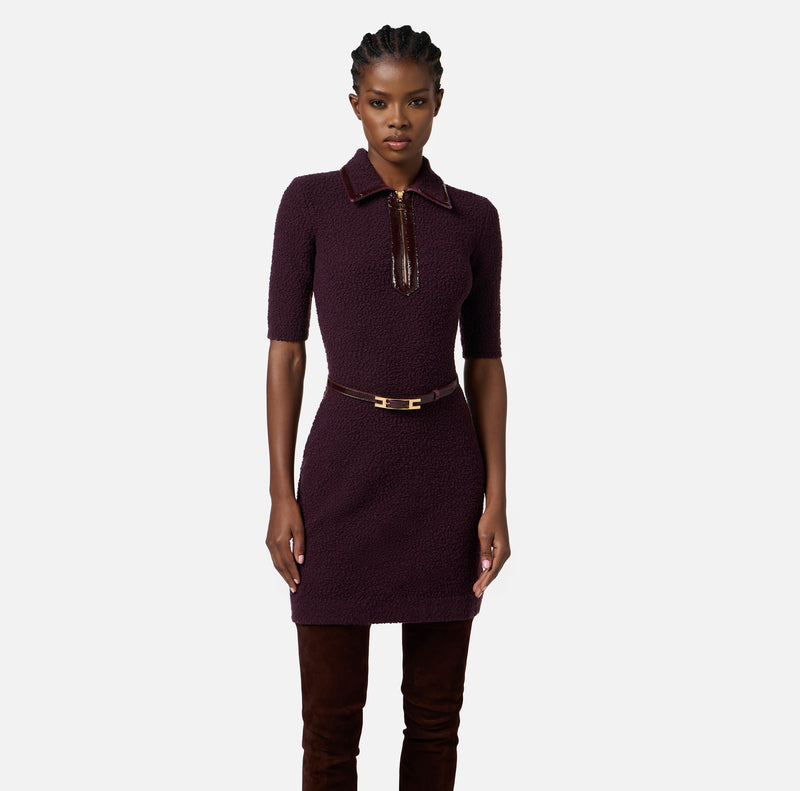 Elisabetta Franchi Dress Bouclé Knit Merlot