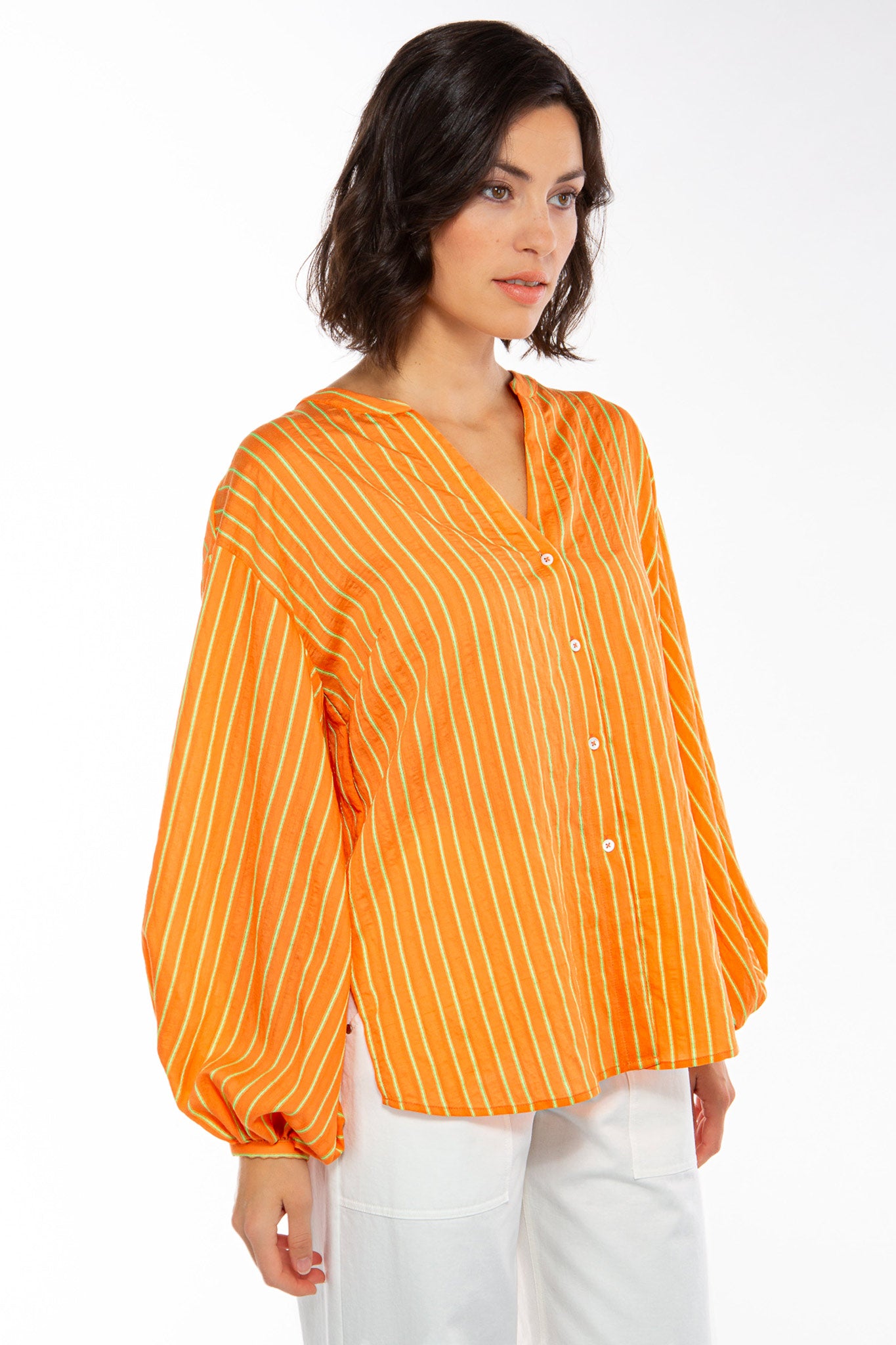 IVI Collection Bluse Stripes Mandarin