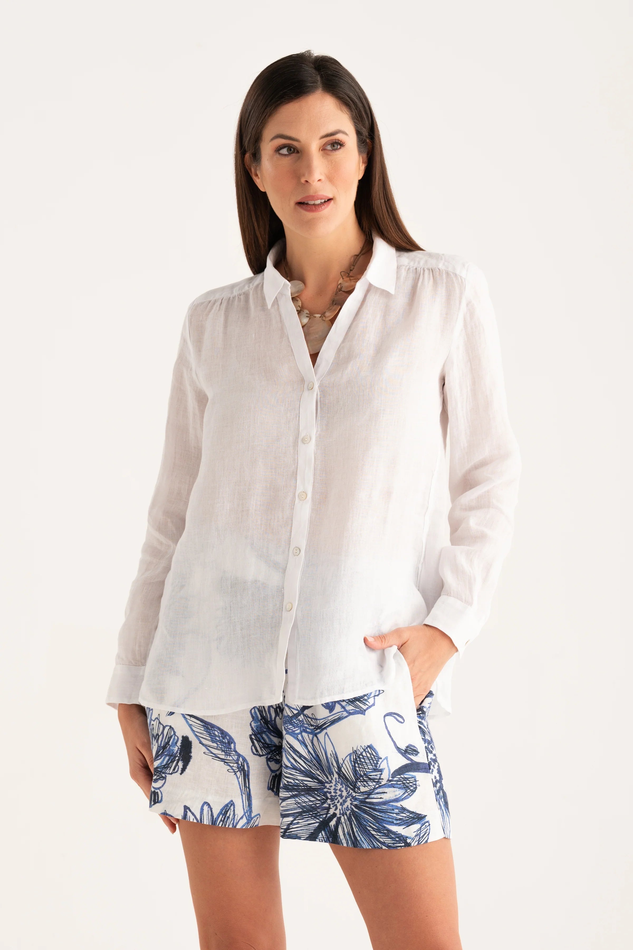 120% Lino Blouse V-Neck White