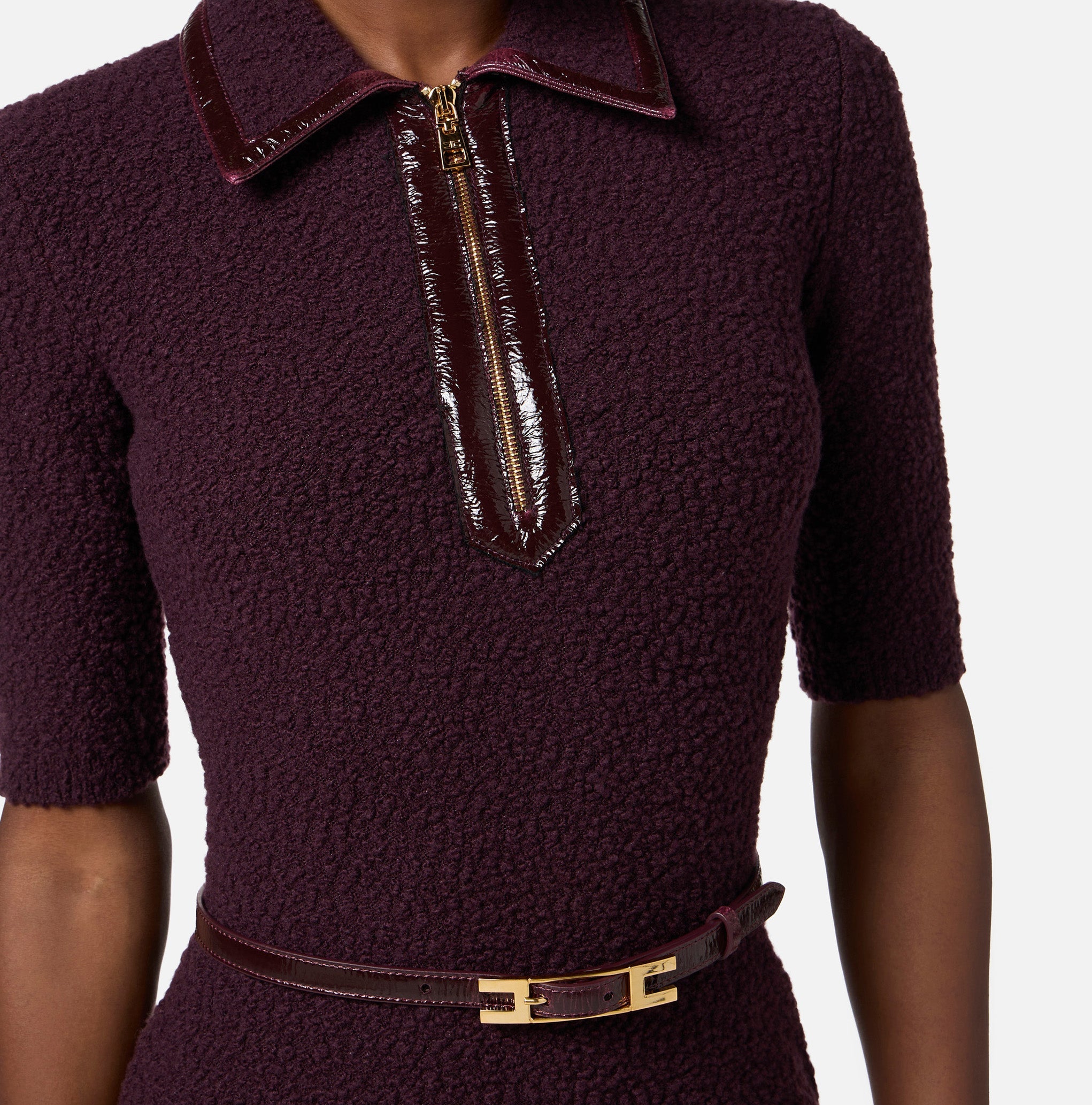 Elisabetta Franchi Kleid Bouclé Strick Merlot