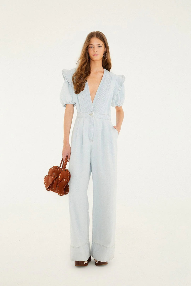  × FARM Rio デニムセットアップ　XS Farm Rio Jumpsuit Denim Pleats