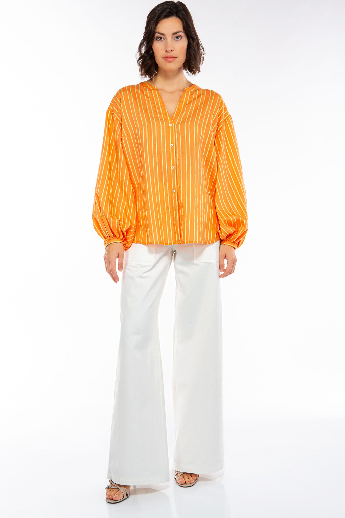 IVI Collection Bluse Stripes Mandarin