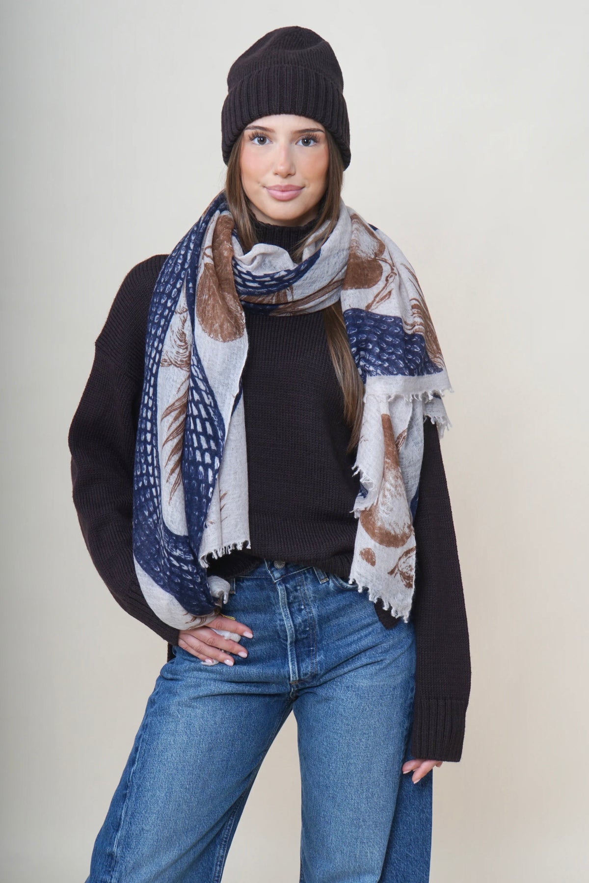 FH Gevilte Stola Print Garden Eden Camel