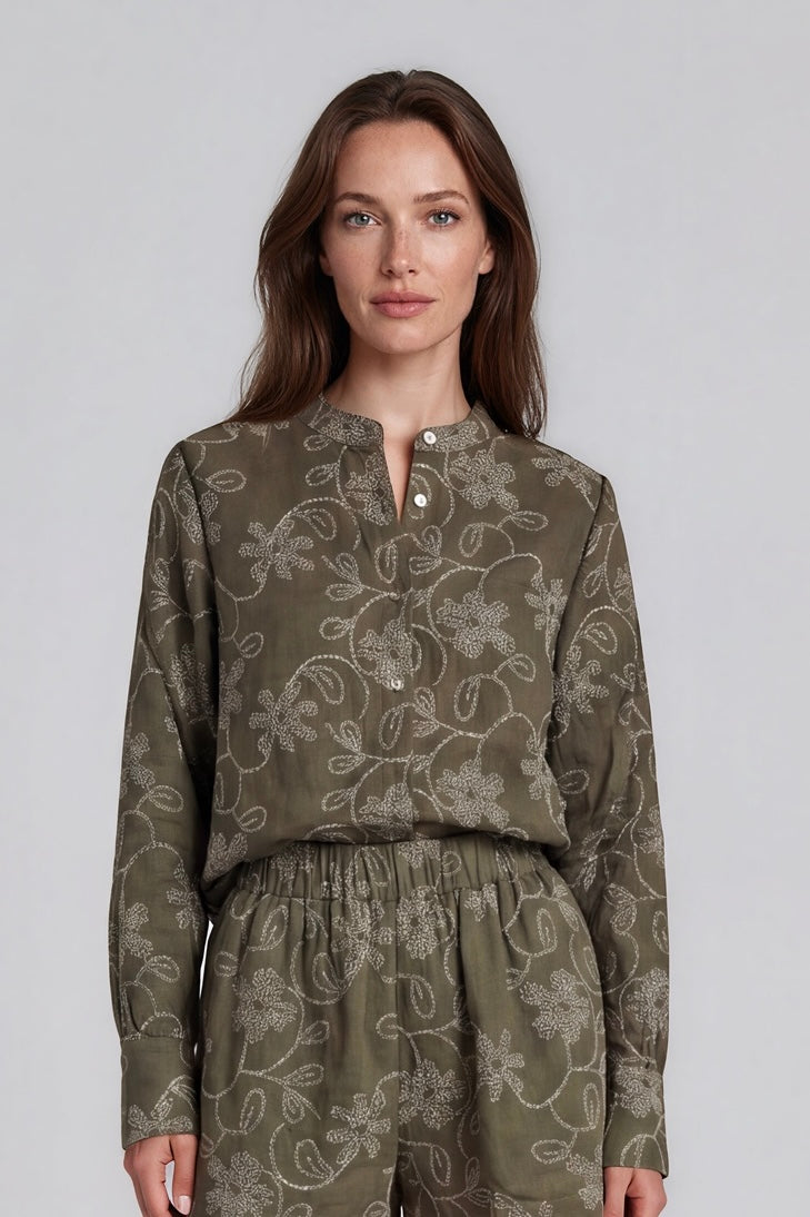 120% Lino Oversized Khaki Blouse