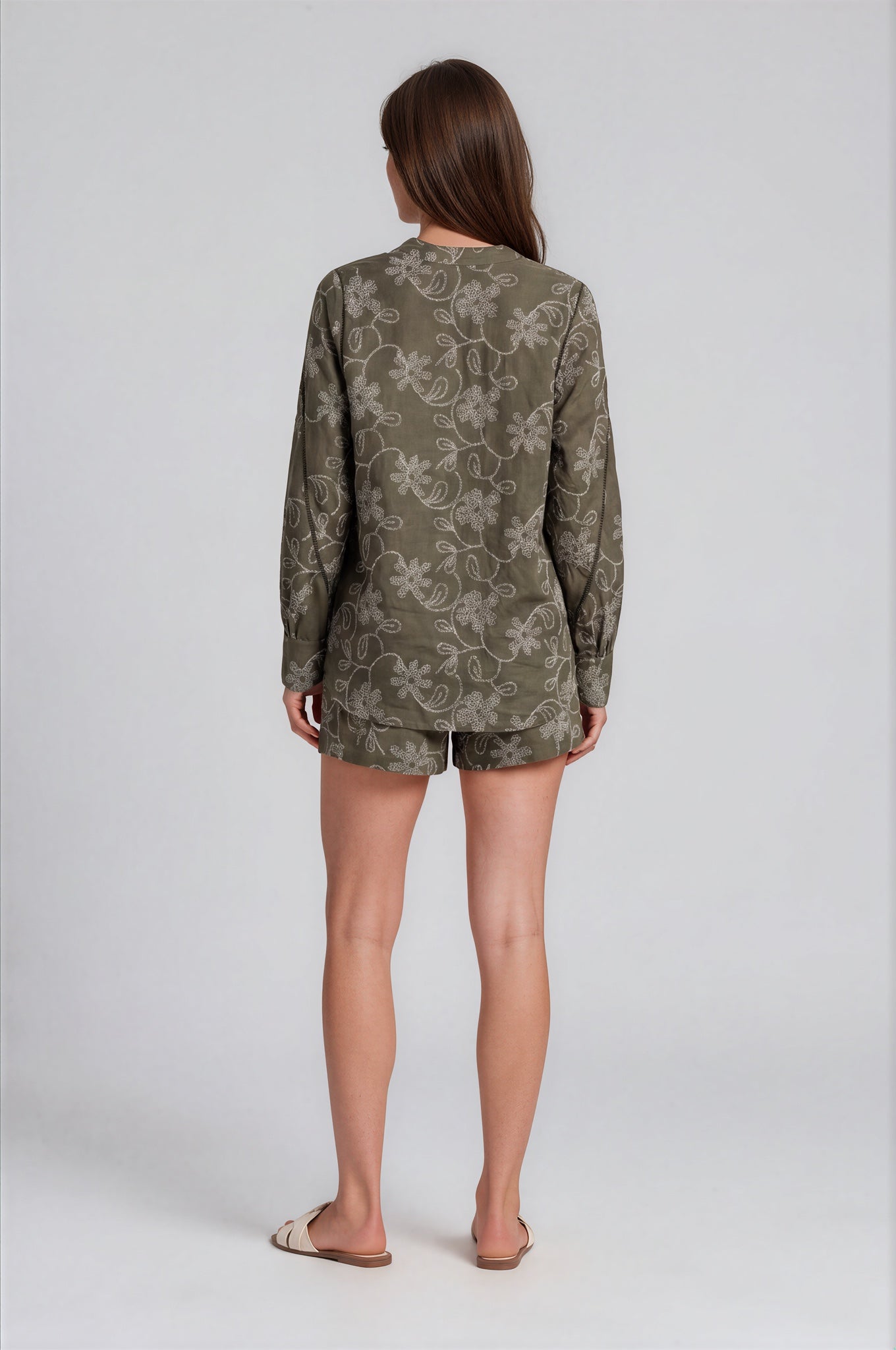 120% Lino Oversized Khaki Blouse