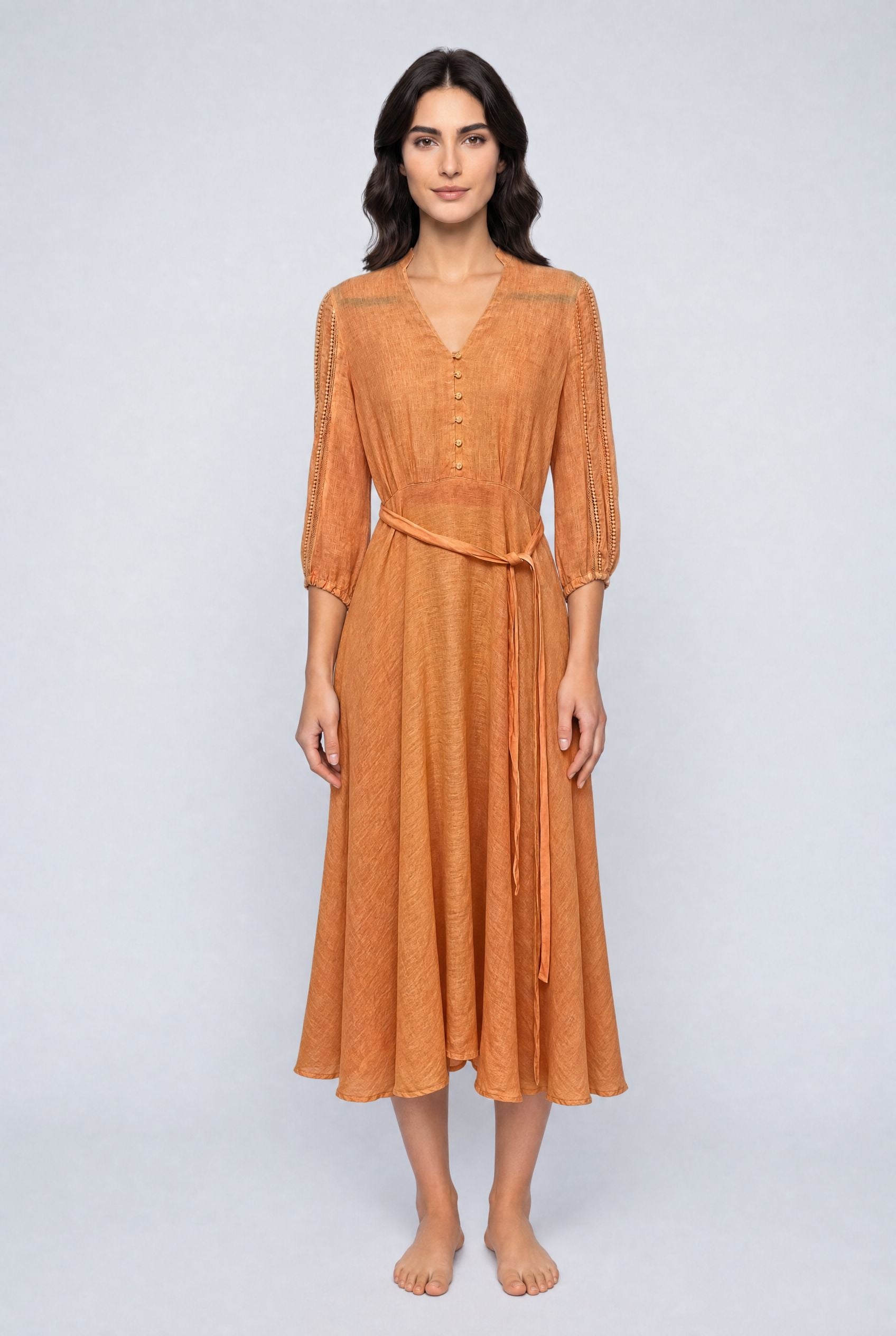 120% Lino Kleid Orange